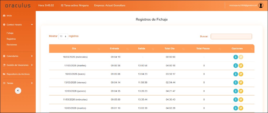 Captura de registros de fichaje en Oraculus